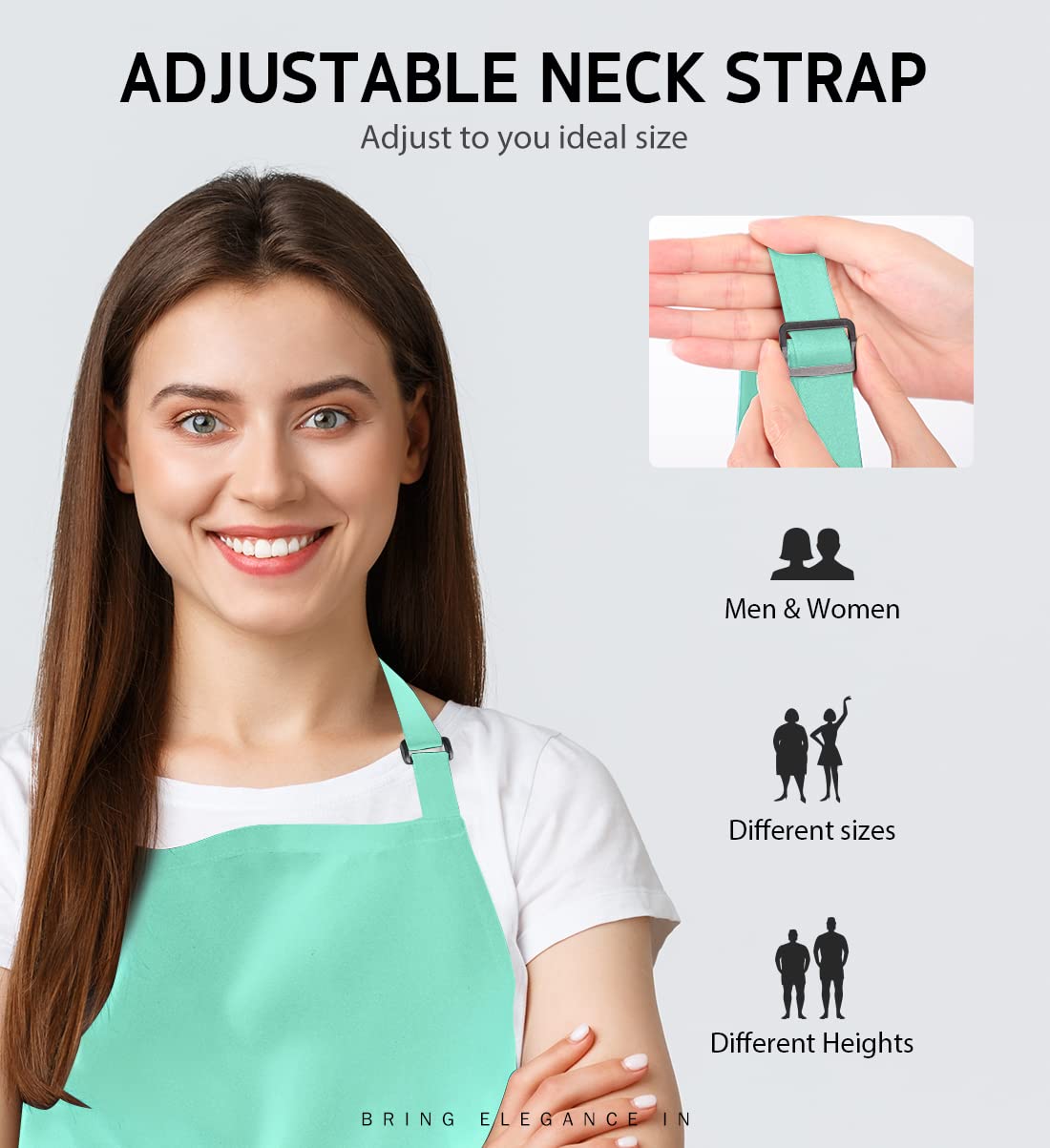 Syntus 2 Pack Adjustable Bib Apron Waterdrop Resistant with 2 Pockets Cooking Kitchen Aprons for BBQ Drawing, Women Men Chef, Green