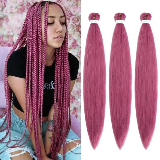 Pre Stretched Braiding Hair Long Braiding Hair Extensions 30 Inch 3 Packs High Temperature Synthetic Fiber Hair For Crochet Twist Braids Hot Water Setting(30inch,Black-Purple-Rose Red)