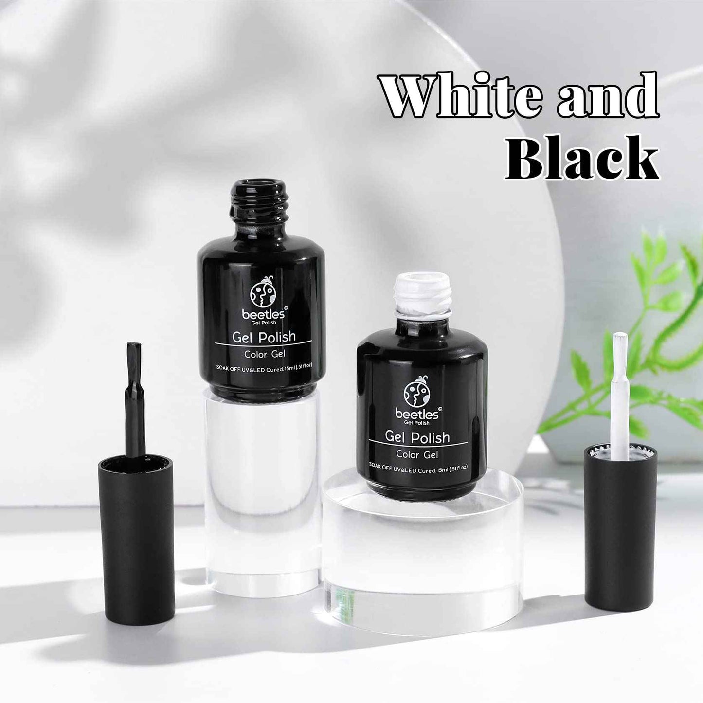 Beetles Nail Blooming Gel 15ml Clear Uv Led Blossom Gel and 2 Pcs 15ml Black White Colors Gel Polish Set