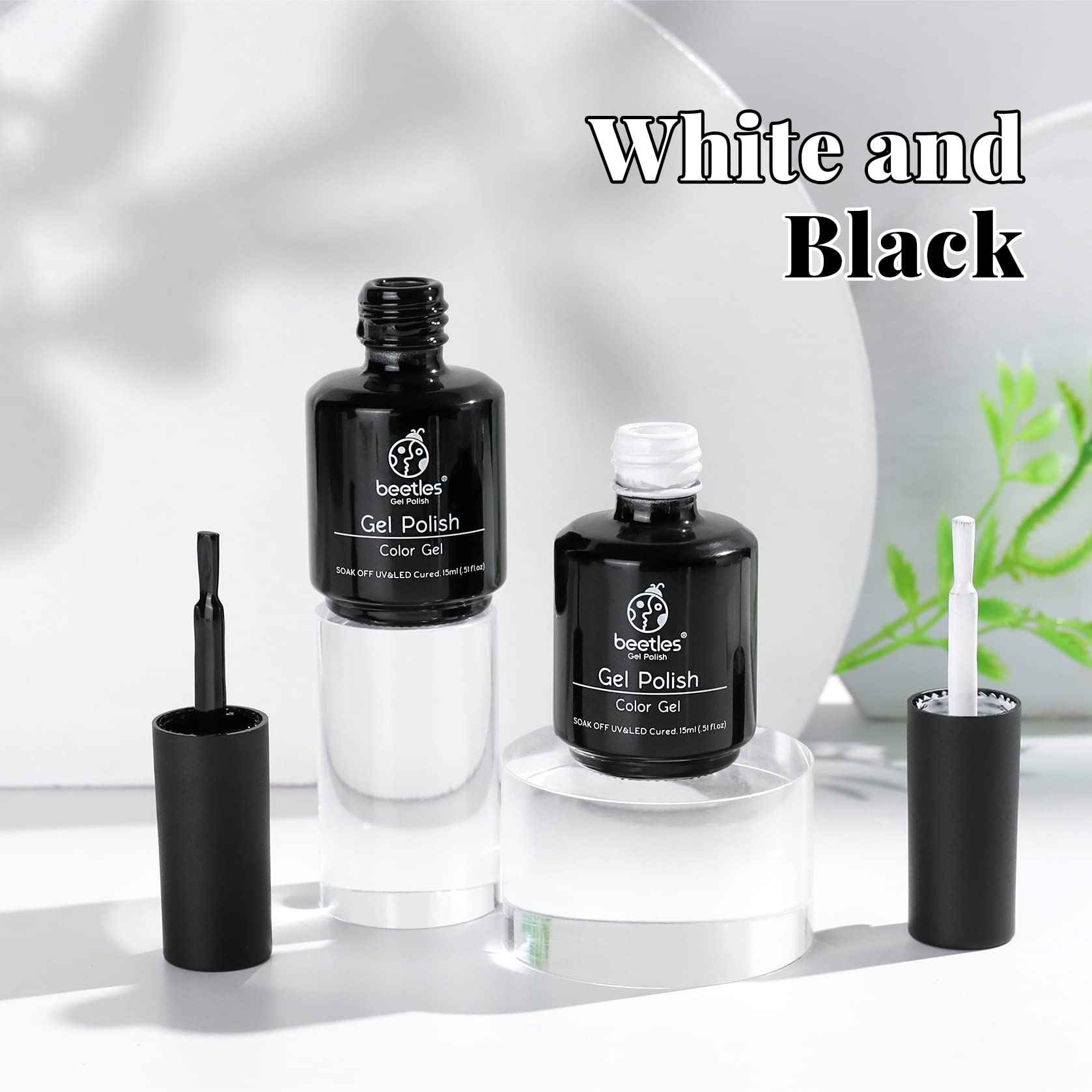 Beetles Nail Blooming Gel 15ml Clear Uv Led Blossom Gel and 2 Pcs 15ml Black White Colors Gel Polish Set