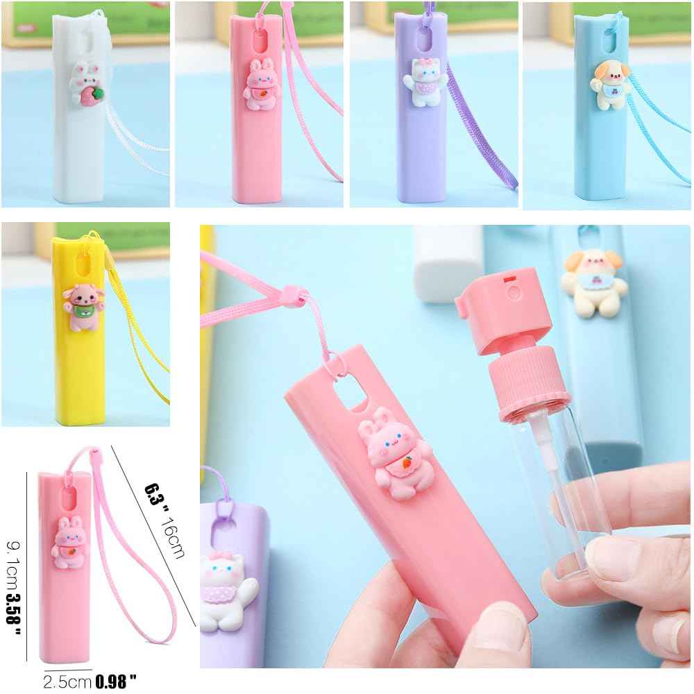 ZJSXINDI Cute Mini Spray Bottle, Travel Bottles with Keychain, 5 Pcs10ml - Portable Plastic Travel Bottles for Adults(Cute 5 Pcs/10ml)