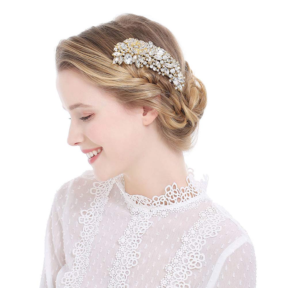 Sparkle Crystal Bridal Hair Comb Womens Rhinestone Wedding Hairpin Hair Clips (Gold)