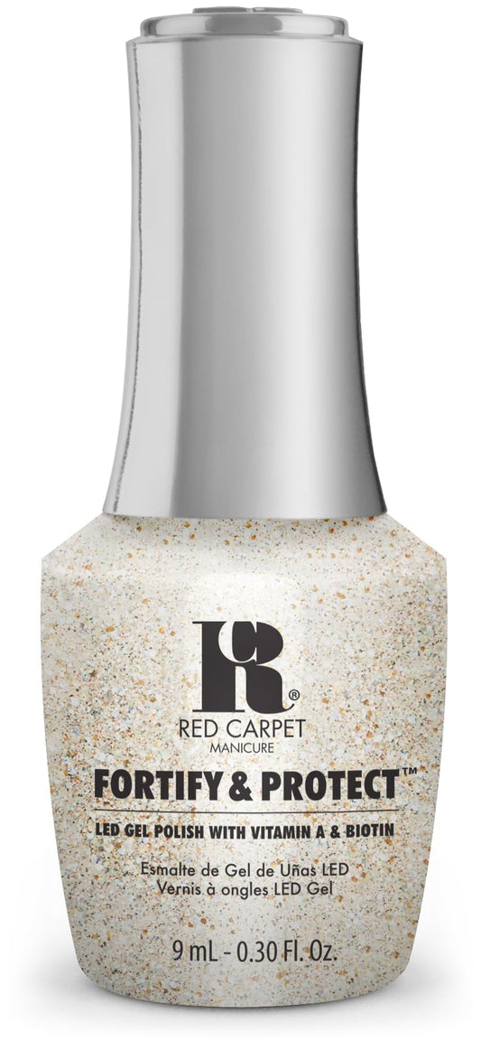 Red Carpet Manicure Fortify & Protect Gold Glitter Gel Polish for Strong, Healthy Nails - Infused with Vitamin A & Biotin - (Toasting To Me) Led Nail Gel Color, 0.3 Fl Oz