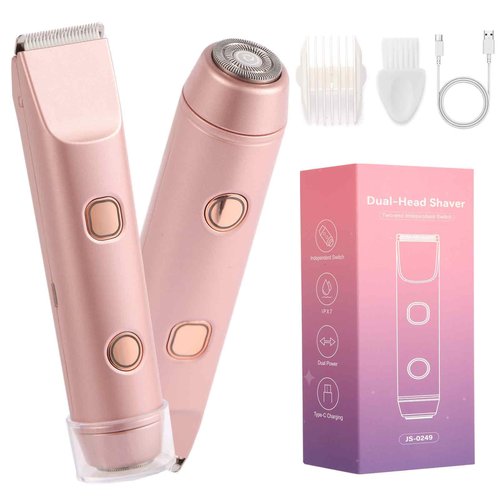 Bikini Trimmer for Women 2-in-1 Electric Razors for Pubic Hair Painless Wet & Dry Use Dual Head Electric Shaver for Women Support 60 Minutes Runtime for Facial Hair Removal & Body & Intimate Areas