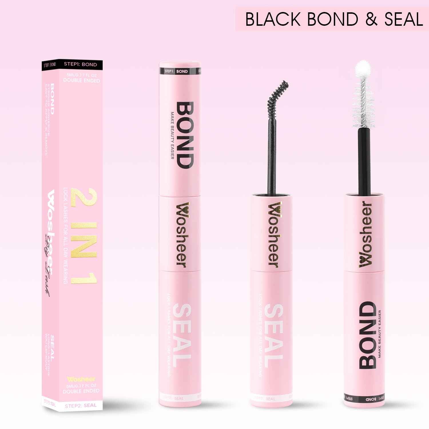 WOSHEER Lash Glue Bond and Seal Waterproof Long Lasting Strong Hold 2 in 1 Eyelash Glue Lash Bond and Seal Cluster Eyelash Bond and Seal for DIY Lash Extensions - Black