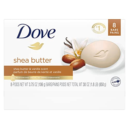 Dove Beauty Bar Gentle Skin Cleanser Shea Butter 8 Bars Moisturizing for Gentle Soft Skin Care More Moisturizing Than Bar Soap 3.75 oz