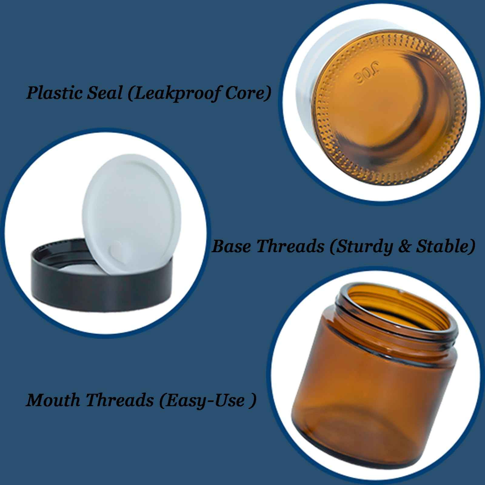 Lustervial 4Oz Amber Small Glass Jars with Lids, 3Pack Lotion Container, Cosmetic Containers, Little Travel Jars for Creams with Mini Spoon