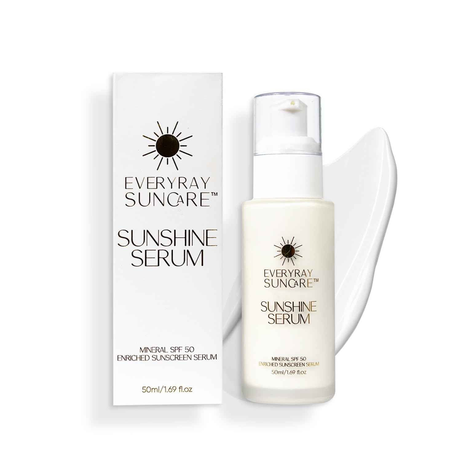 EveryRay Suncare - Sunshine Serum - Enriched Mineral Suncreen Serum - 1.69 fl oz - SPF 50 with skin hydrating squalane and Vitamin C - For All Skin Types and Skin Tones