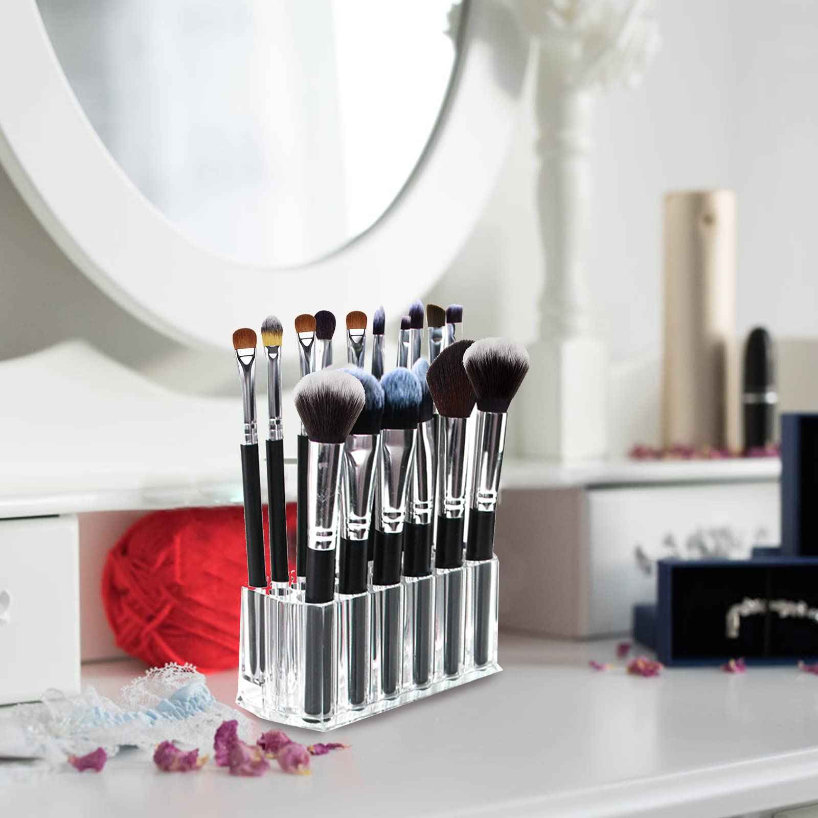 Foraineam 3 Pack Acrylic Eyeliner Lip Liner Holder Organizer, 26 Slots Makeup Brush Pencil Organization Container, Clear Cosmetic Storage Display Holder