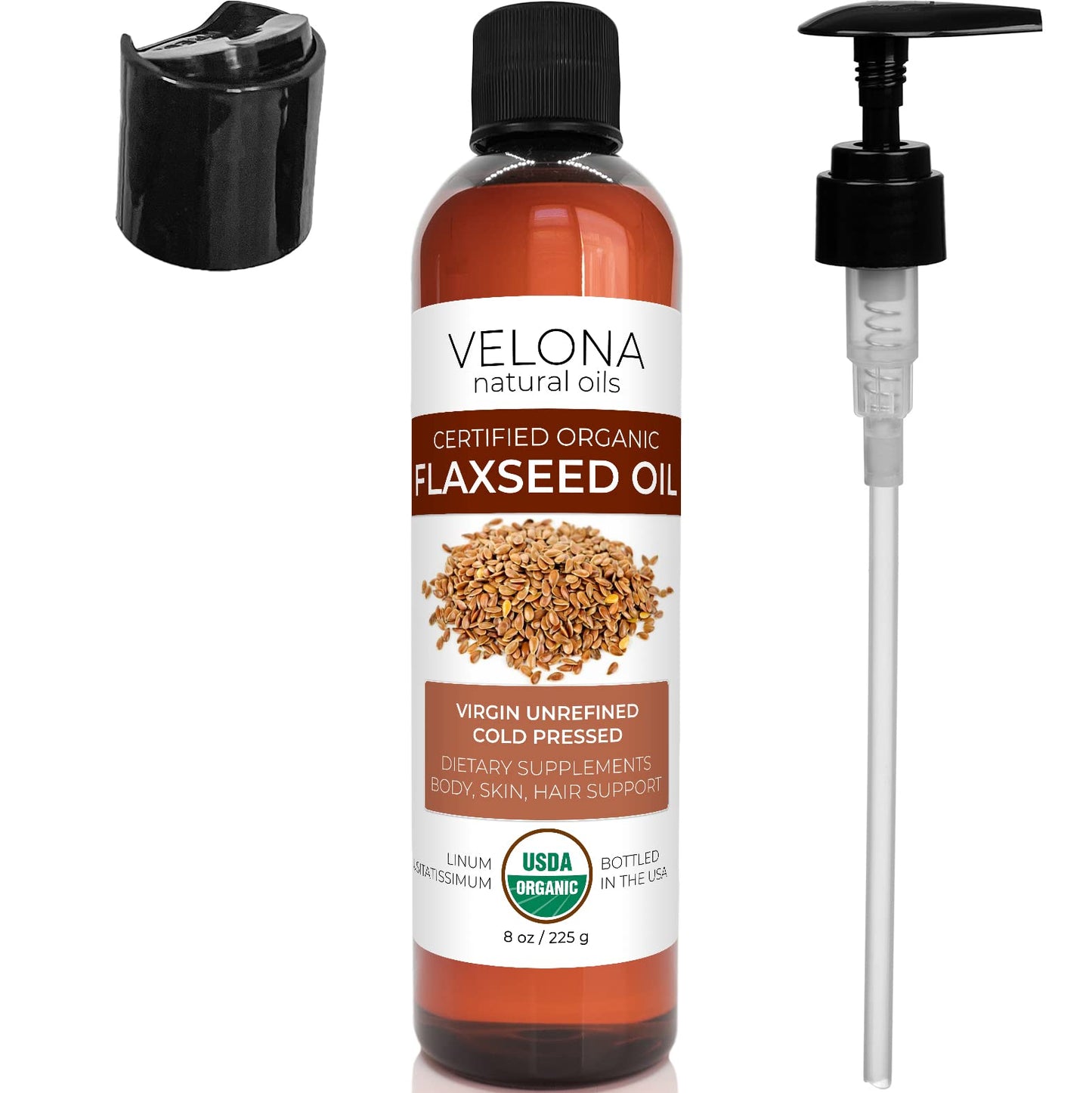 velona USDA Certified Organic Flaxseed Oil - 8 fl oz | 100% Pure and Natural Carrier Oil | Unrefined, Cold Pressed | Hair Growth, Body, Face & Skin Care | Use Today - Enjoy Results…