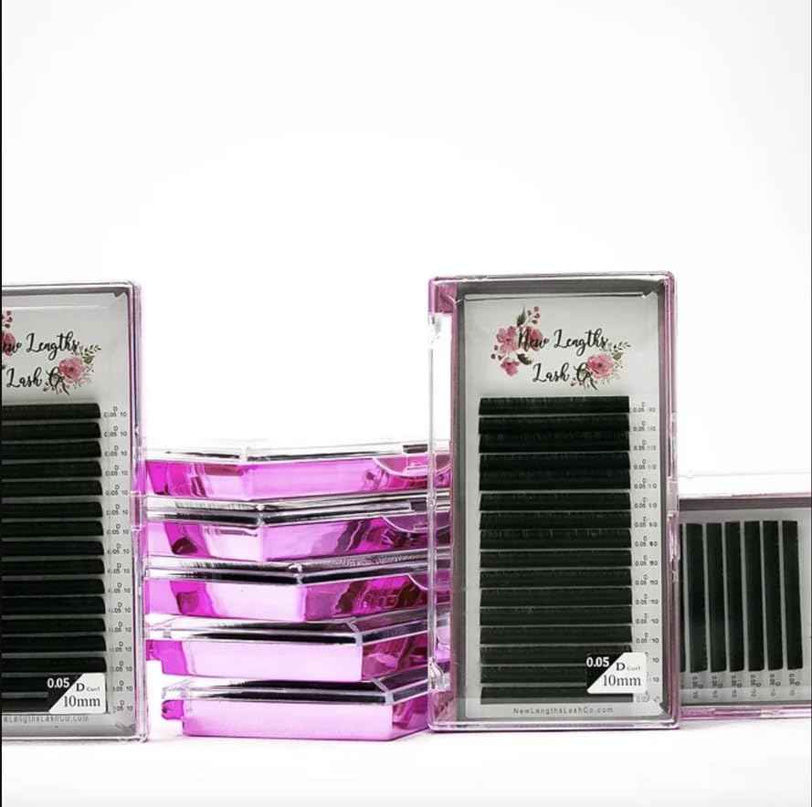 New Lengths Lash Co. Single Lengths Tays - D Curl, Ultra Black, 16 Rows, Professional Use, Classic and Volume Eyelash Extensions (11mm / 0.07mm)