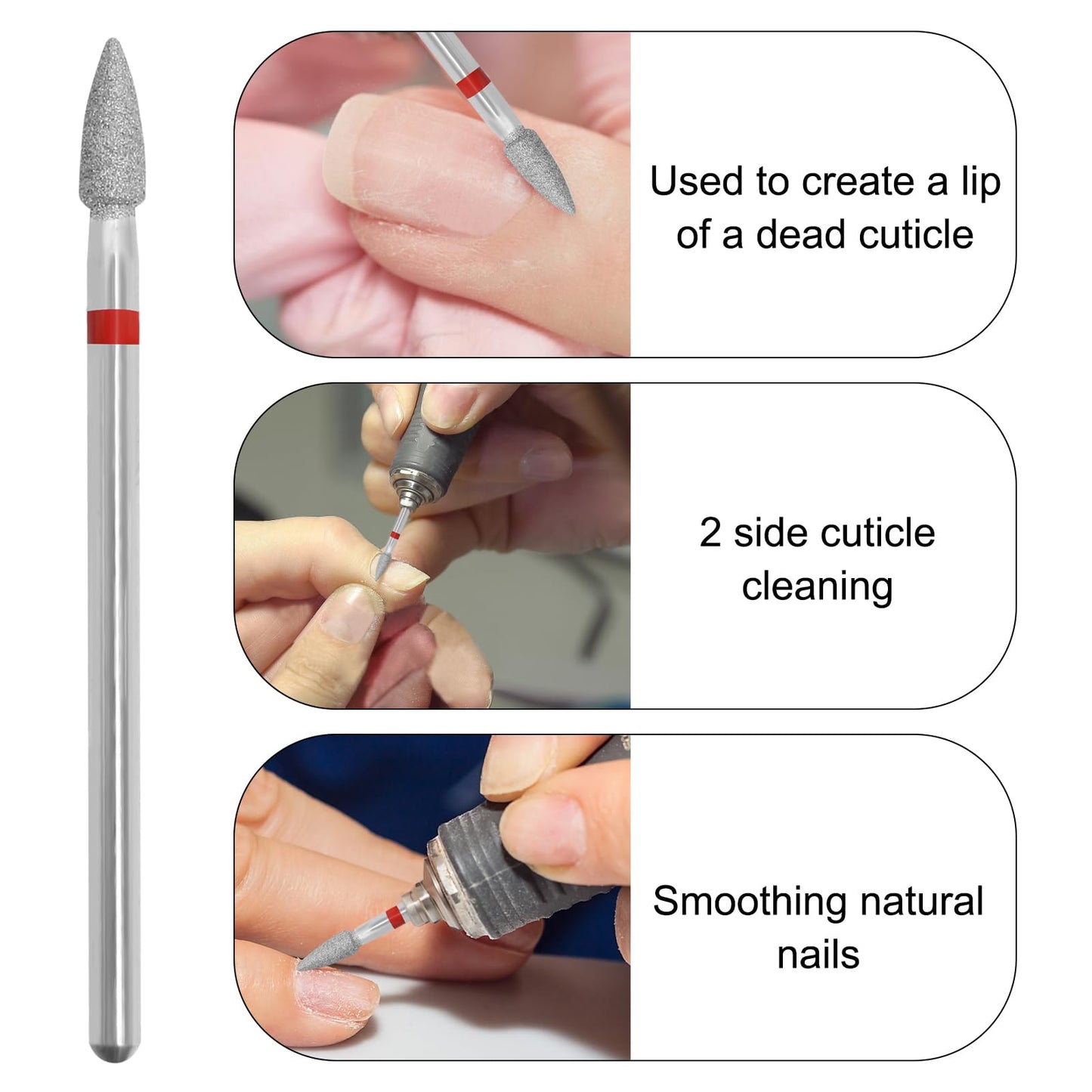 Vnjaoi Nail Drill Bits,3/32 Inch Diamond Acrylic Nail Drill Bits with Case,Quartz Pointed Nail Bits for Nails,Cuticle Remover Bits, Manicure Tools (Flame drop, Fine)