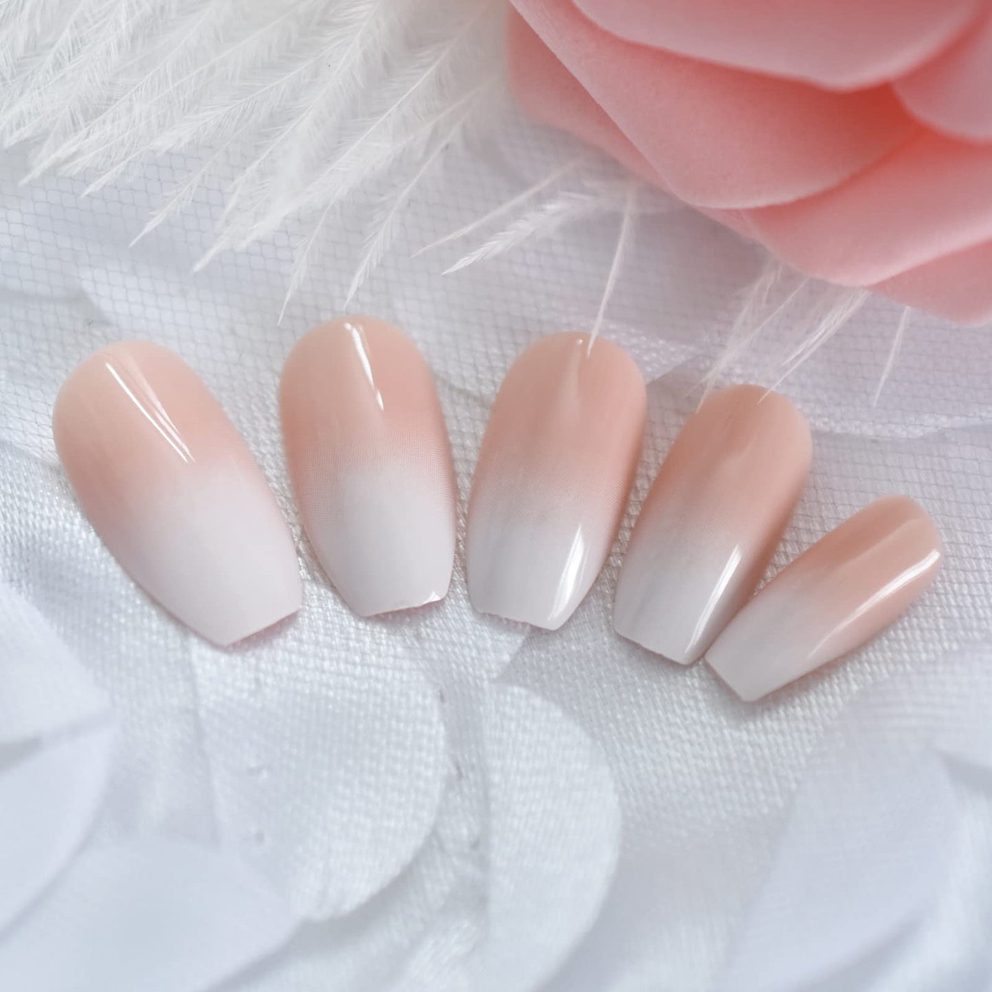 CoolNail Ombre Pink Coffin French Fake Nails Ballerina Gradient Press On Coffin False Faux Ongles Nails Tips Daily Office Finger Wear