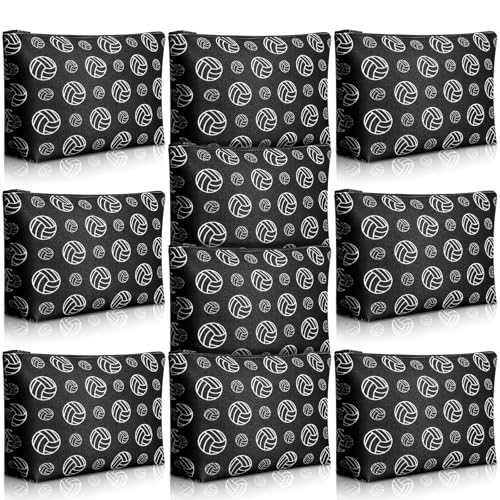 10 Pcs Volleyball Makeup Bag Volleyball Cosmetic Bag Canvas Volleyball Gift Bag Toiletry Pouch with Zipper Volleyball Team Gifts Travel Cosmetic Pouch Volleyball Accessories for Women Party