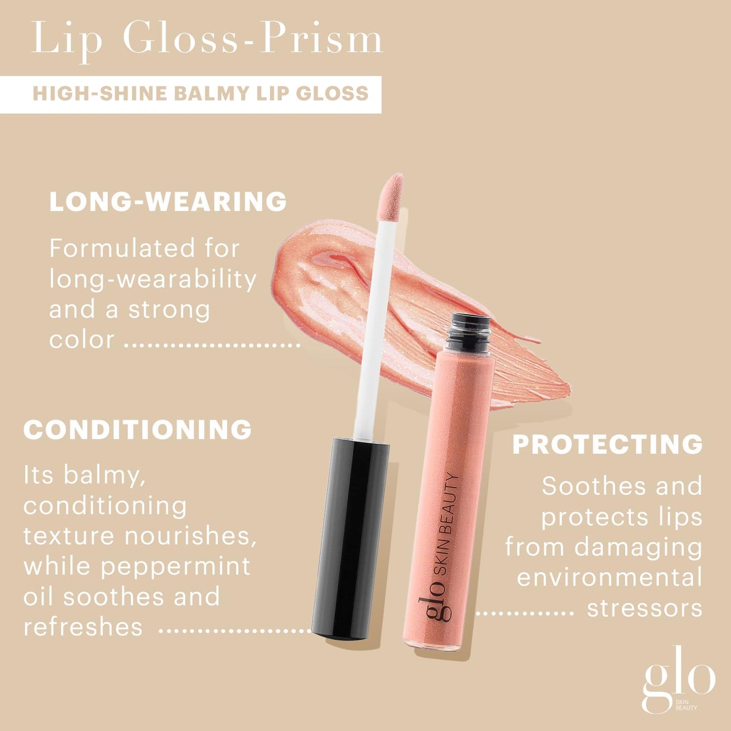 Glo Skin Beauty Lip Gloss in Prism - Semi-Sheer Shimmery Peach Champagne - 20 Shades - Non-Sticky - Cruelty Free