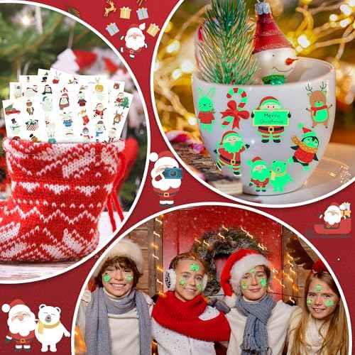 150PCS Luminous Christmas Tattoos for Kids, Christmas Accessories, 150 Kinds of Glow in the Dark Xmas Temporary Tattoos, Stocking Stuff Xmas Supplies for Kids, Xmas Goodie Bag Candy