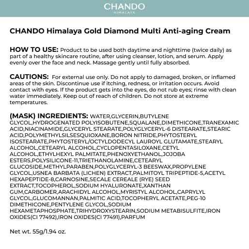 CHANDO HIMALAYA Gold Diamond Multi Anti-aging Cream (55g/1.94oz) - Super Multi-Corrective, Sculpting, Firming, Tightening, Anti-Wrinkle, Moisturizing Night Cream with Tri-peptide, Hyaluronic Acid