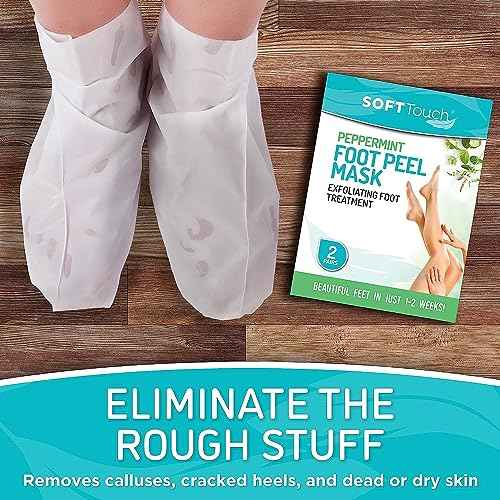 Dermora Soft Touch Exfoliating Foot Peel Mask ? Pack of 2 - For Dry, Cracked Heels, Calluses & Baby Soft Skin - Peppermint - Exfoliating Foot Peeling Mask