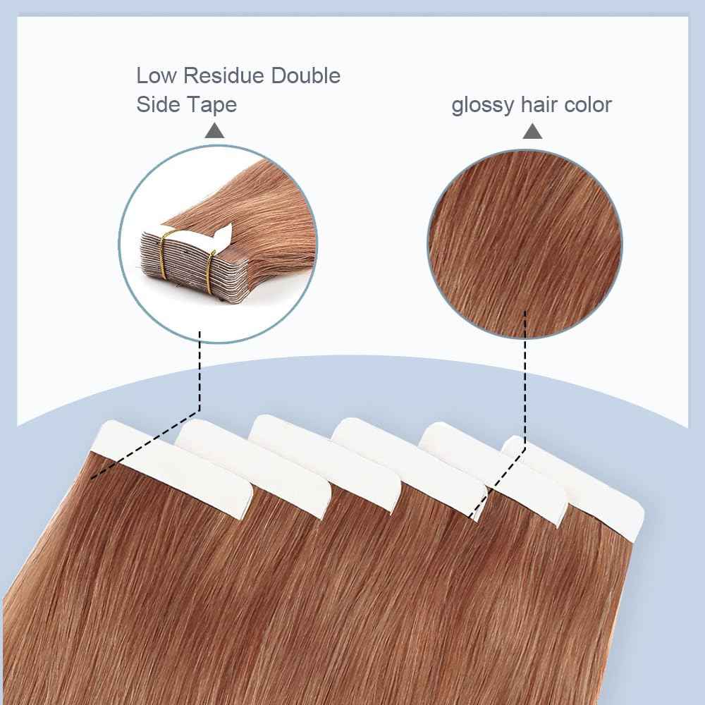 #30 Brown Tape in Extensions Human Hair 18 Inch Brown Straight Tape in Seamless Extensions Real Human Hair Skin Weft Seamless Invisible Unprocessed Virgin Remy Hair 50g 20 Pcs