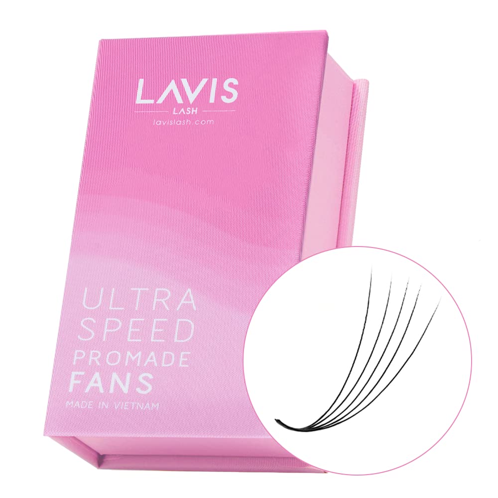 LAVISLASH 500 Ultraspeed Promade Fans Handmade Volume Eyelashes | Ultra Speed Eyelash Extension | 3D To 16D Fans | 0.03/0.05/0.07mm Thickness | C/CC/D Curl | 8-16mm Length(5D-0.07-C-13mm)