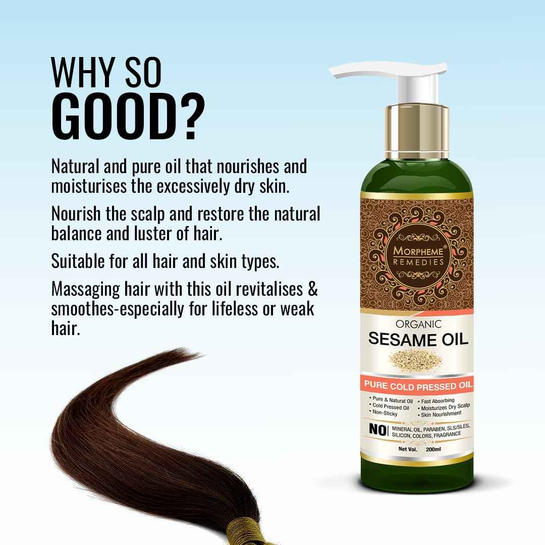 Morpheme Remedies Organic Sesame Pure ColdPressed Oil For Hair, Body, Skin Care, Massage, 200 ml