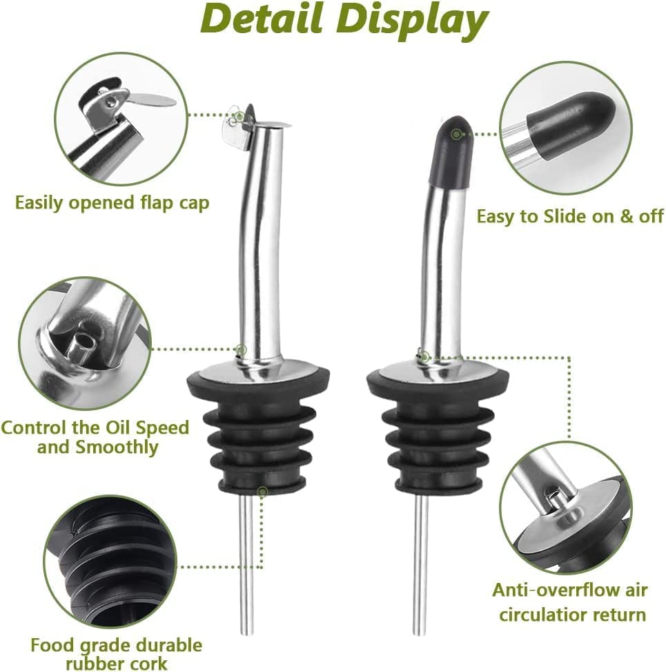 Leaflai Olive Oil Dispenser Bottle, 1 Pcs Glass Olive Oil Dispenser and Vinegar Dispenser Set with 2 Stainless Steel Pourers, 2 Labels,1 Brush and 1 Funnel Oil Bottles for Kitchen (500ml)