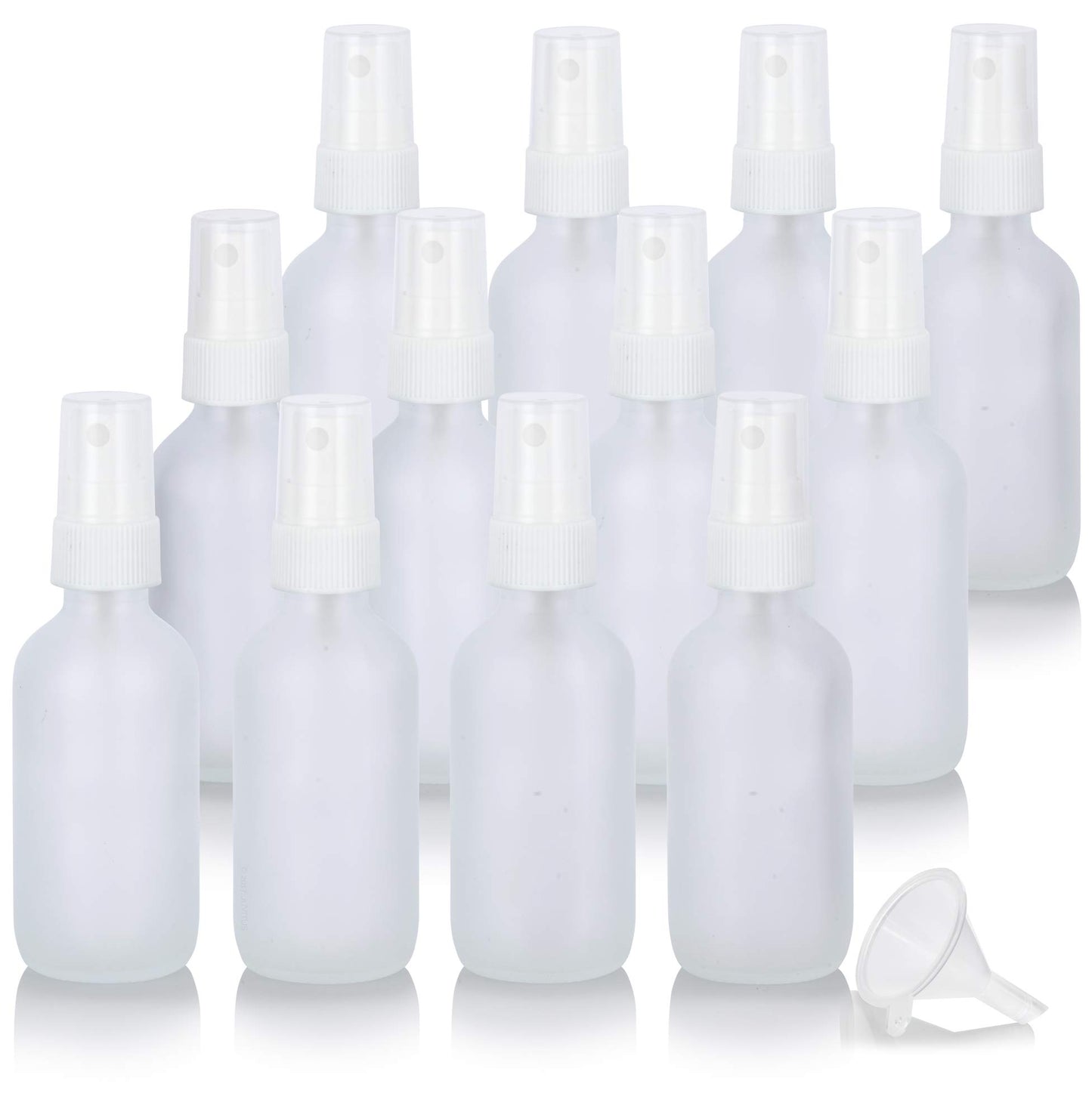 JUVITUS 2 oz Frosted Clear Glass Boston Round Bottle with White Fine Mist Spray (12 Pack)