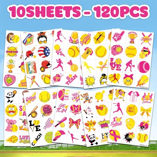 120 Pcs Softball Temporary Tattoos for Kids Birthday Party