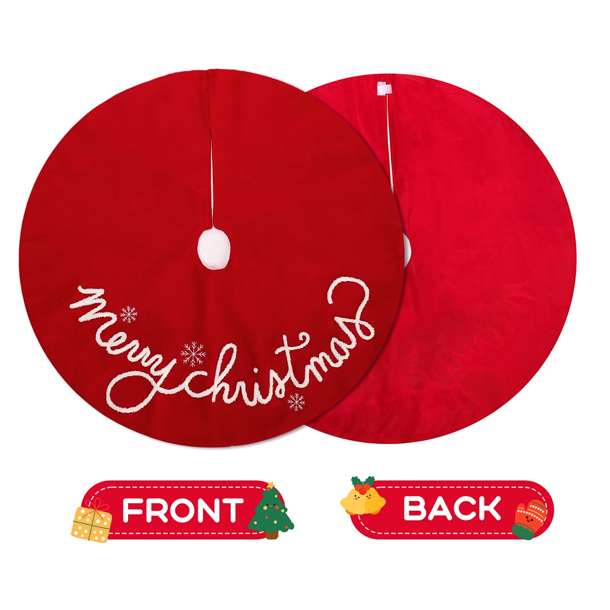 GMOEGEFT Christmas Tree Skirt 32 24 Inches Red Felt with Merry Christmas Tree Skirt Xmas Holiday Decorations (32 in)