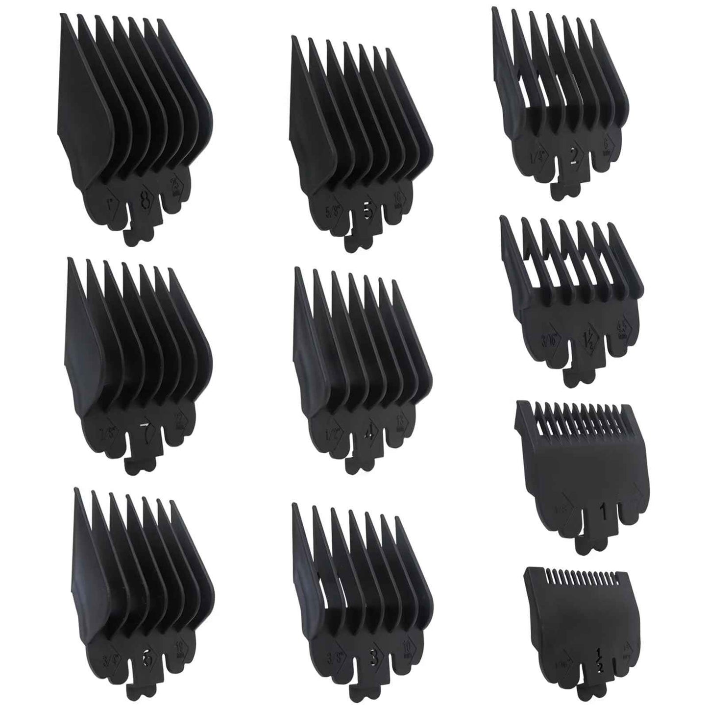 WELURE 10Pcs Clipper Guards Set Replacement for Limural K11S/ Novah HCL-001/ Surker K7S/K9C/K9S - 1/16" to 1" - Black