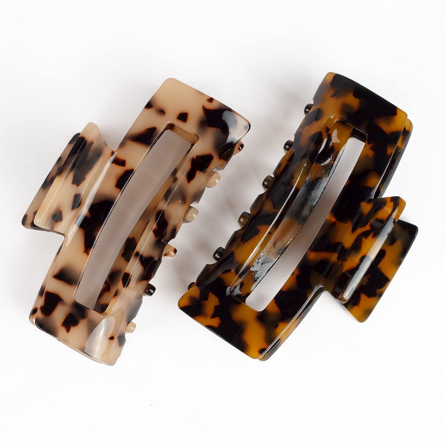 JIRIS 2PCS 3Inches hair claw clips Banana Clips Barrettes French Design celluloid Leopard print Large Rectangular amber Fashion Accessories for Women hair clipe