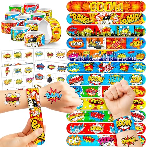 Hero Party Favor Set - 72 Pieces Tattoos & Slap Bracelets