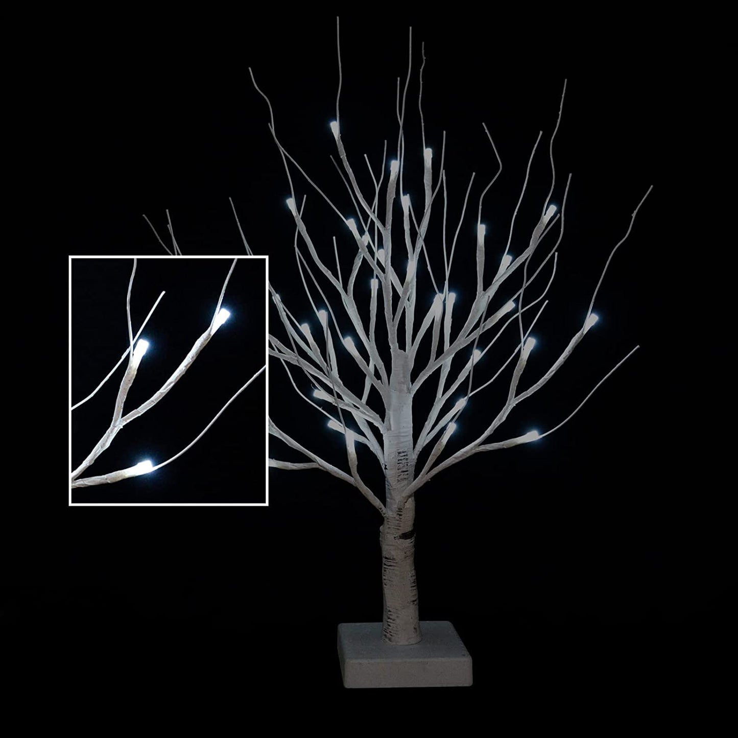 Brightdeco White Birch Tree with LED Lights Set of 2 Money Tree 36LED Tabletop Lighted Birch Tree for Christmas Halloween Wedding Decoration Indoor (White)