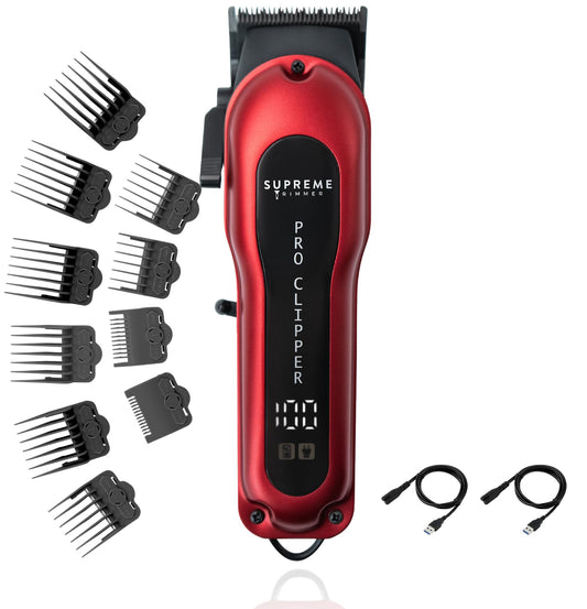 Supreme Trimmer Pro Clipper All Metal w/Fade Blade | 300 Min Run Time Professional Clipper Set, Cordless Beard Trimmer | STC5030 Red