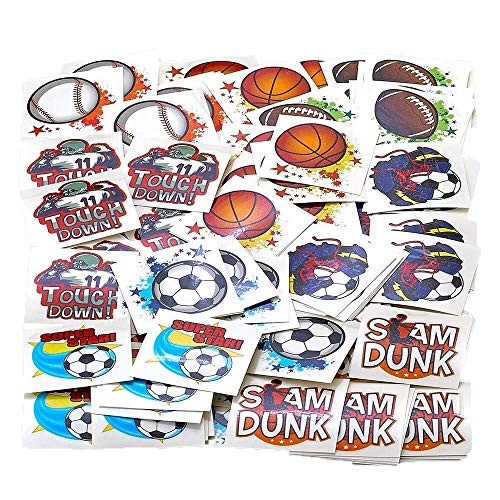 Sports Temporary Tattoos for Kids, 144-Pack Bulk