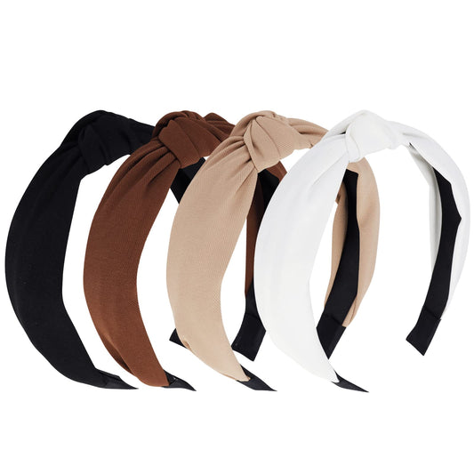 YISSION 4PCS Knotted Headbands - Non Slip Wide Fashion Head Bands for Women and Girls - Black and White Top Knot Accessories