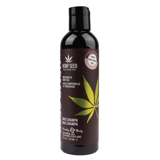 Hemp Seed Massage & Body Oil, Nag Champa Scent - 8 fl. oz. - Nourishing, Moisturizing Massage Oil - Apricot, Grapeseed & Sweet Almond Oil - Vegan & Cruelty Free