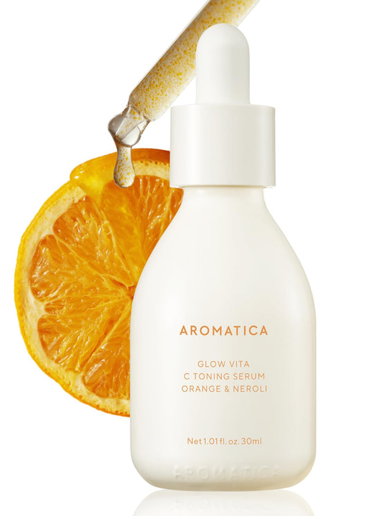 AROMATICA Glow Vita C Toning Serum Orange & Neroli 30ml/1.01 fl. oz - Orange Vitamin C Serum for Face with Hyaluronic Acid For Sensitive Skin