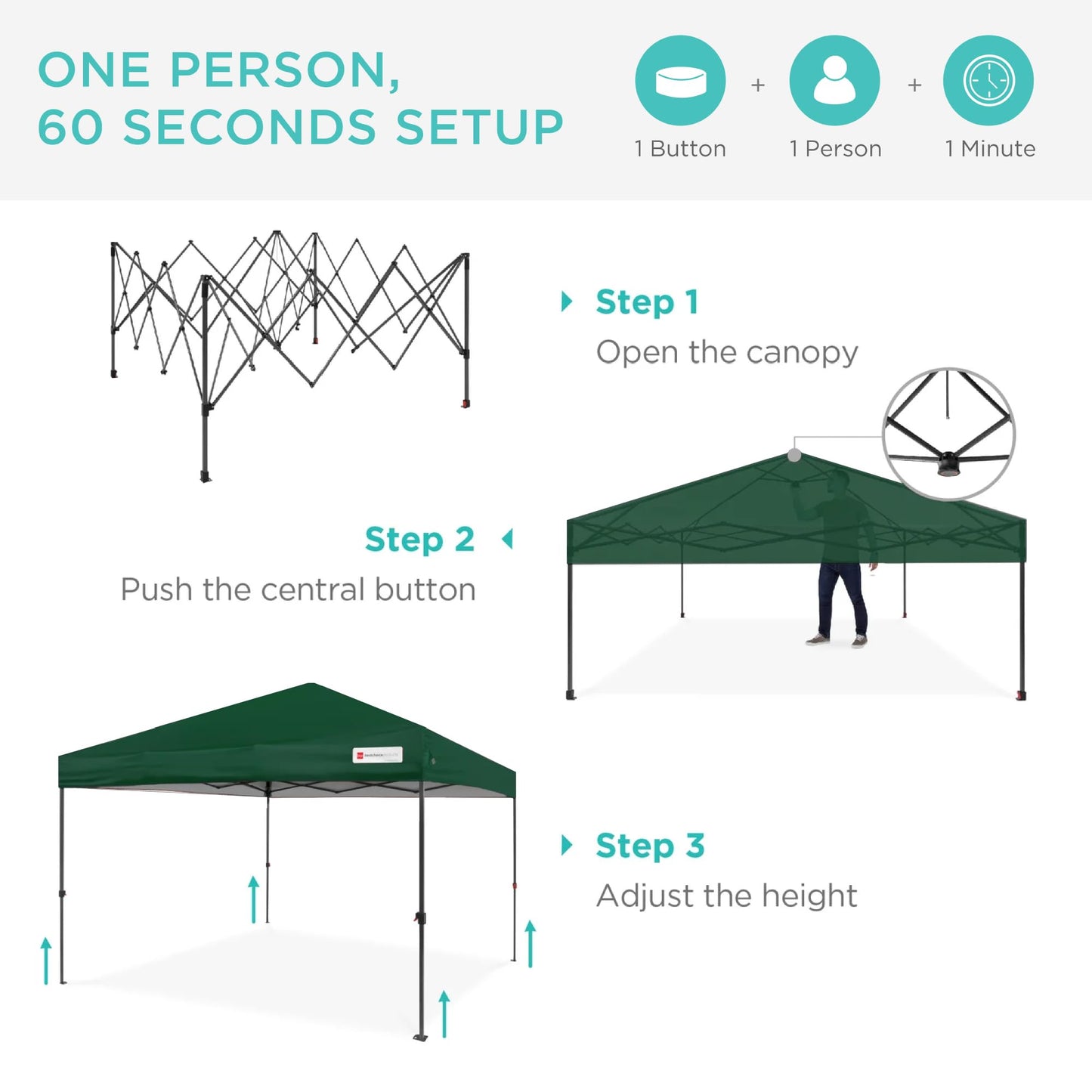 Best Choice Products 8x8ft 1-Person Setup Pop Up Canopy Tent Instant Portable Shelter w/ 1-Button Push, Case, 4 Weight Bags - Forest Green