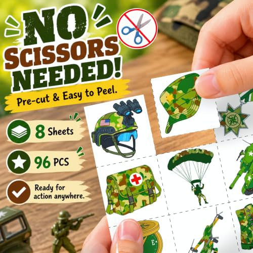 96 PCS Military Camo Temporary Tattoos for Kids