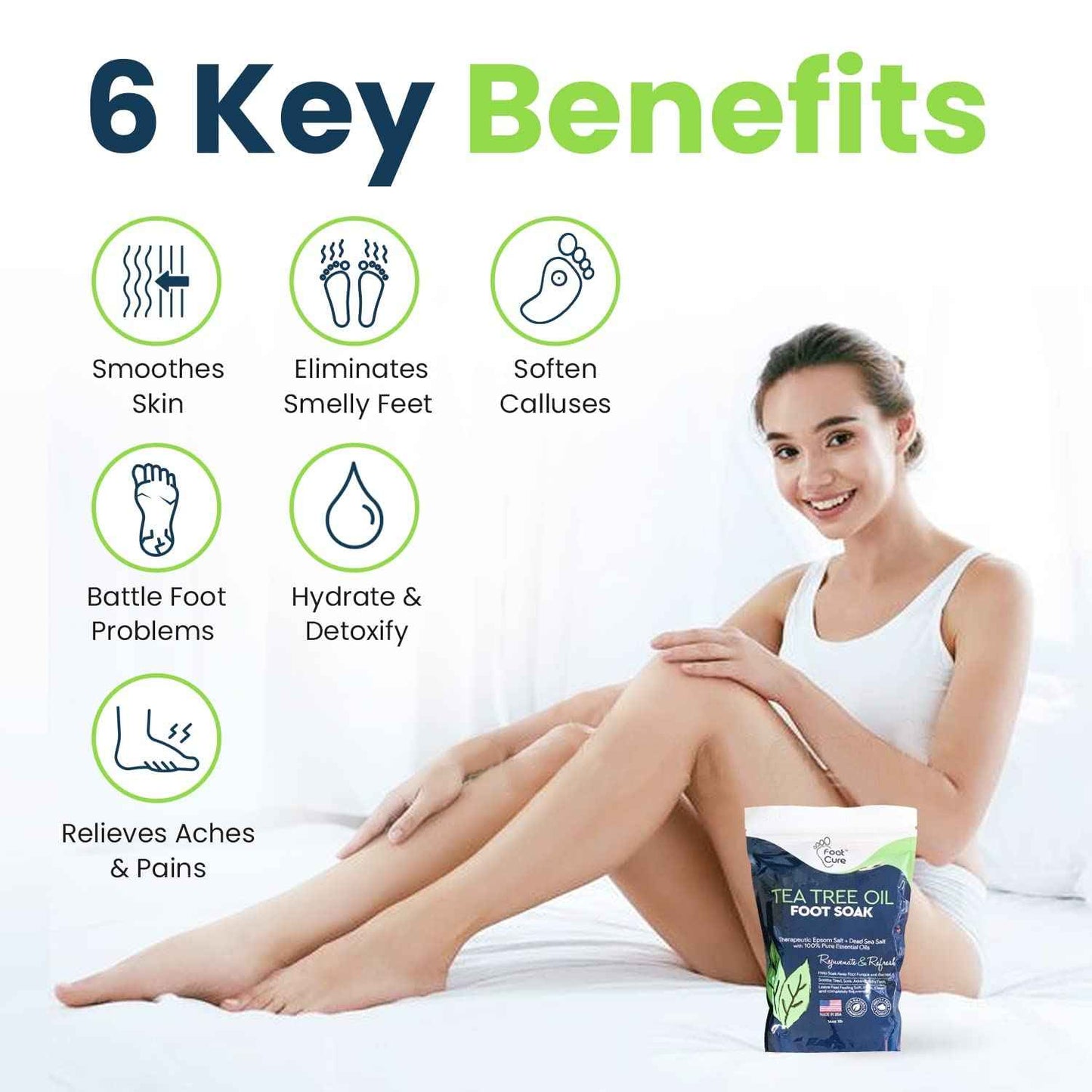 Tea Tree Oil Foot Soak with Epsom Salt - Best Toenail Fungus Treatment, Athletes Foot & Softens Calluses For Dry Cracked Feet - Instantly Hydrates & Soothes Irritated Skin & Athletes Foot