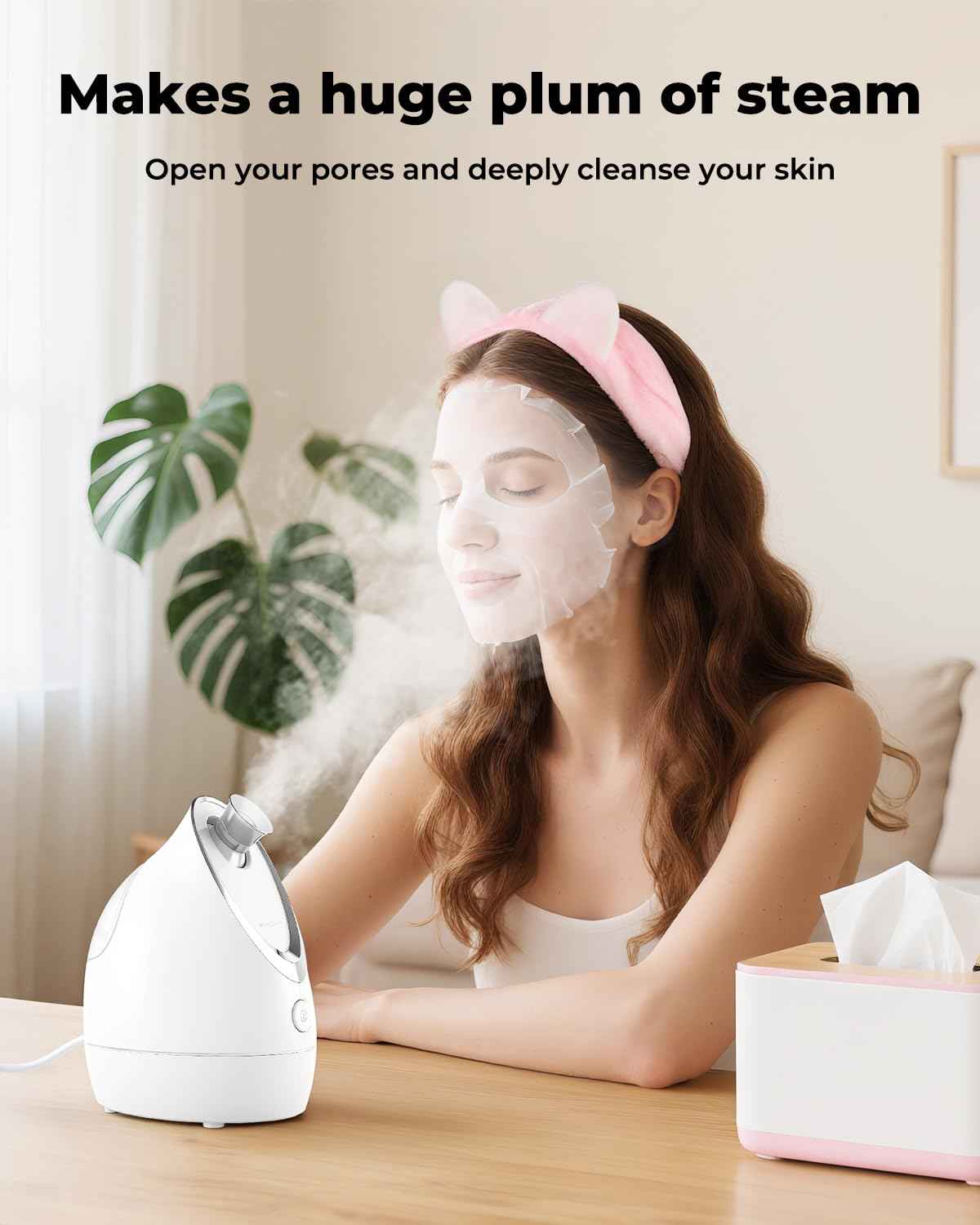 Kingsmile Facial Steamer for Face, 3 in 1 Face Steamer for Facial Deep Cleaning, Compact Nano Steamer - Aromatherapy, Adjustable Nozzle Warm Steam for Home SPA, Face Steamer for Sinuses with Hairband