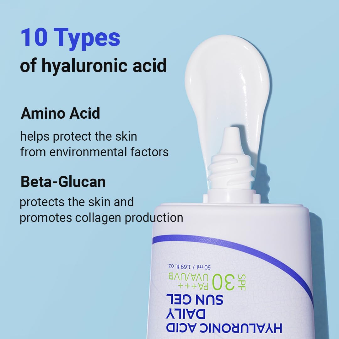 ISNTREE Hyaluronic Acid Daily Sun Gel 50ml, 1.69 fl.oz | SPF 30 PA+++ | 10 types of hyaluronic acid | Moisturizing sunscreen | No White cast | Mild Sunscreen | Korean skin care