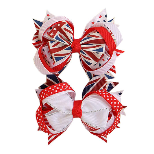 Girl Hair Clip Hair Bows Boutique Alligator Hairpins Hair Accessories for 4th of July 2 Pack ZFJ04 (Style 8)