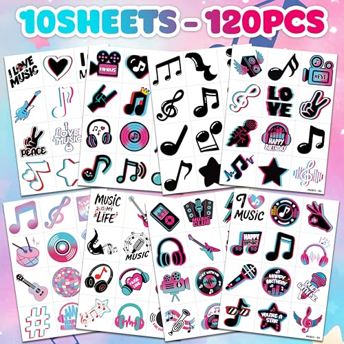 120 PCS Music Notes Temporary Tattoos for Kids