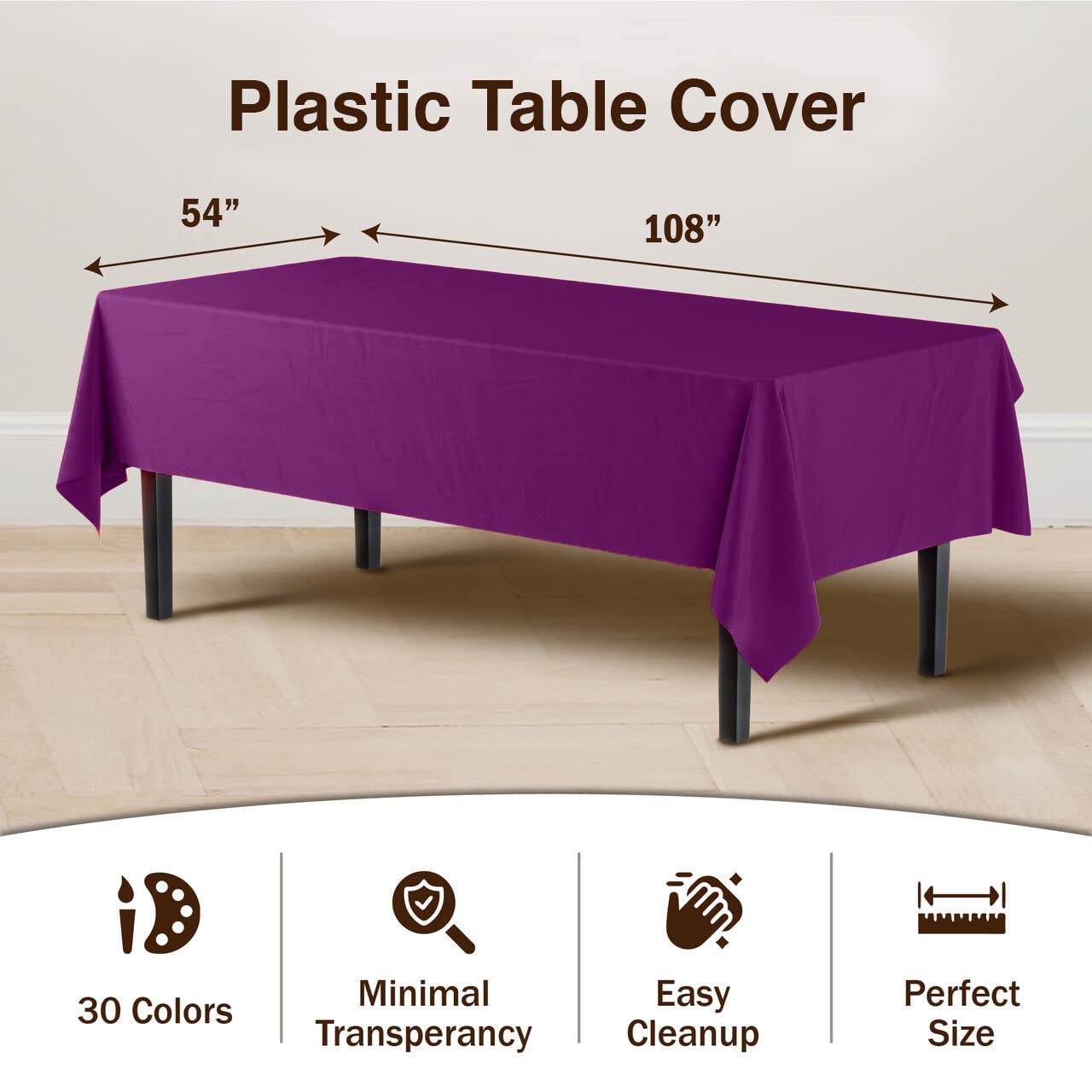 Exquisite 12-Pack Premium Plastic Tablecloth 54in. x 108in. Rectangle Table Cover - Magenta