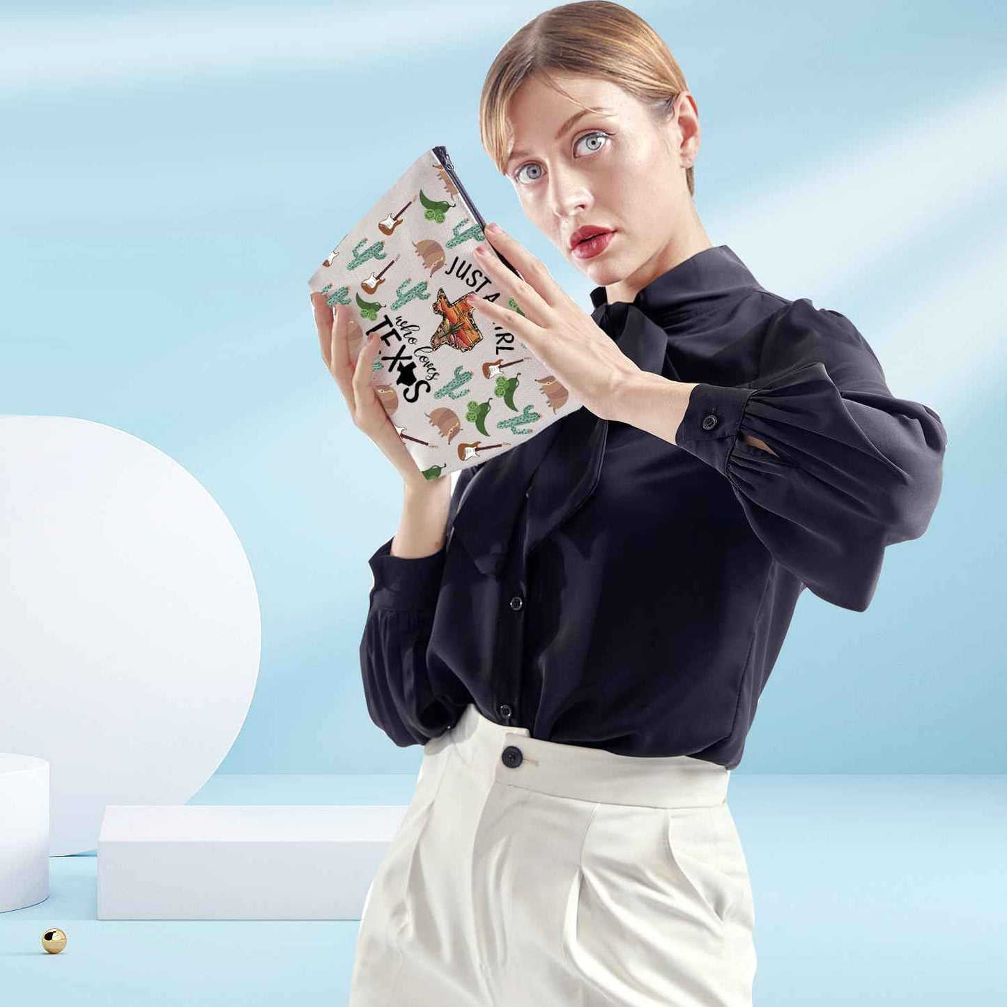 XYANFA Western Gift Canvas Makeup Bag Western City Lover Gift Cowgirl Canvas Zipper Pouch (Texxs makeup Bag)