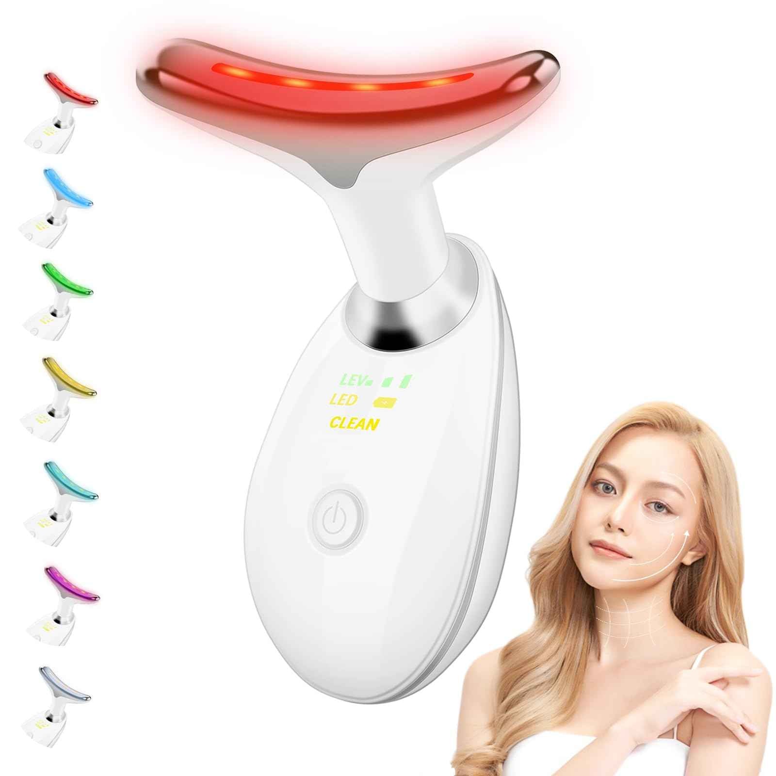 Face and Neck Massager,7 Color LED Facial Massager for Skin Care,Light Therapy for Face, Multifunctional Beauty Massager Tools