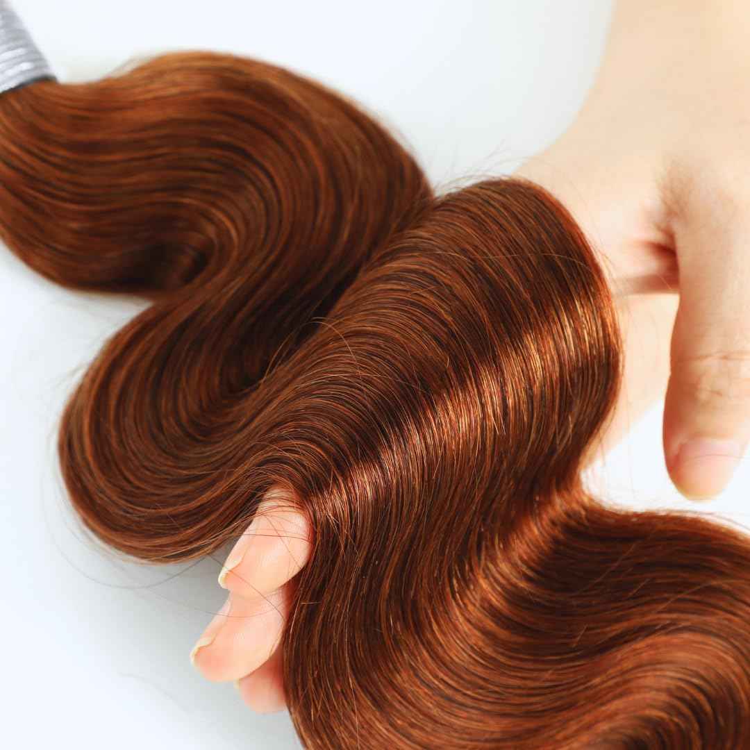 ALHER Reddish Brown Bundles Body Wave Human Hair, Copper Red Auburn Brown Colored 12A Brazilian Virgin Remy Wavy Hair Soft Thick Sew In Weave 33B Color 16 Inch