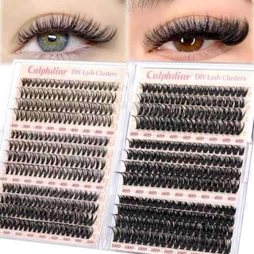 Calphdiar Eyelash Clusters 30D+40D+50D+60D+80D+100D Lash Clusters Wispy Individual Lashes 476PCS D-curly Lash Extension 10-16MM Natural Lashes Clusters DIY Cluster Eyelash Extensions for Beginners